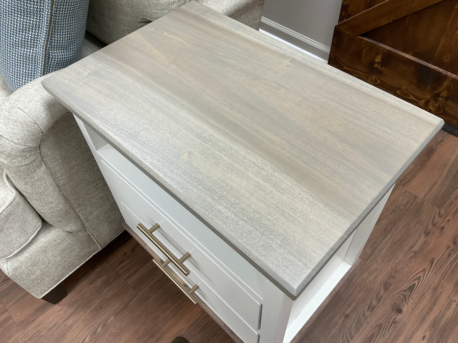 Gray stained and Dover white end table