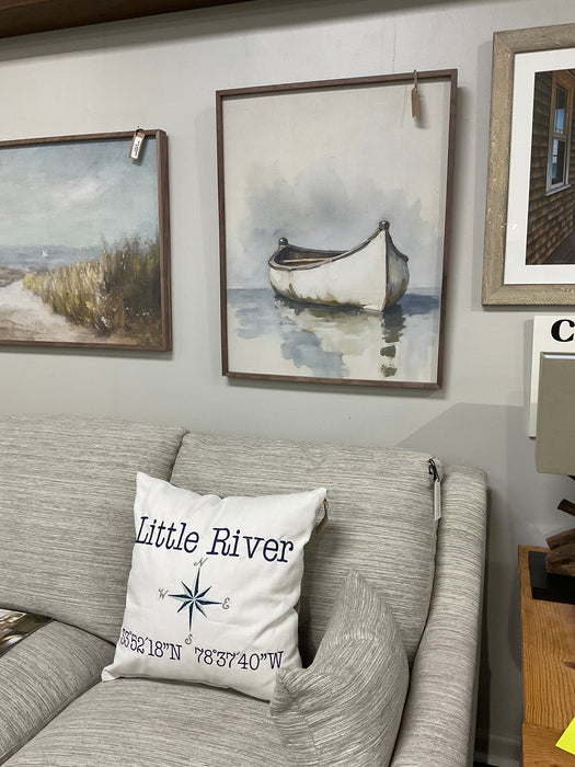 Walnut framed print - white boat