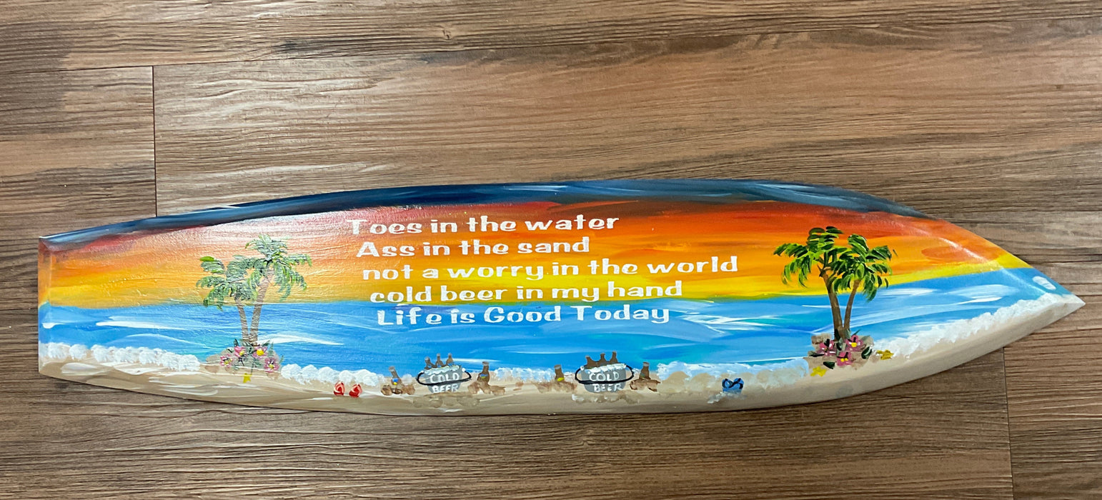 Surfboard sign - Toes in the water