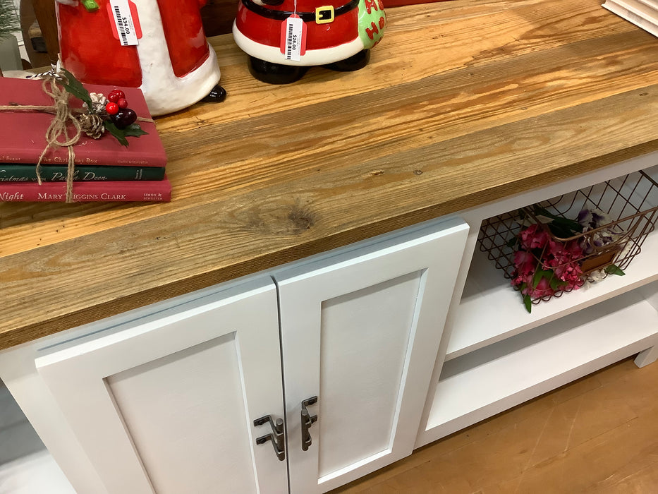 Long pine top cabinet console