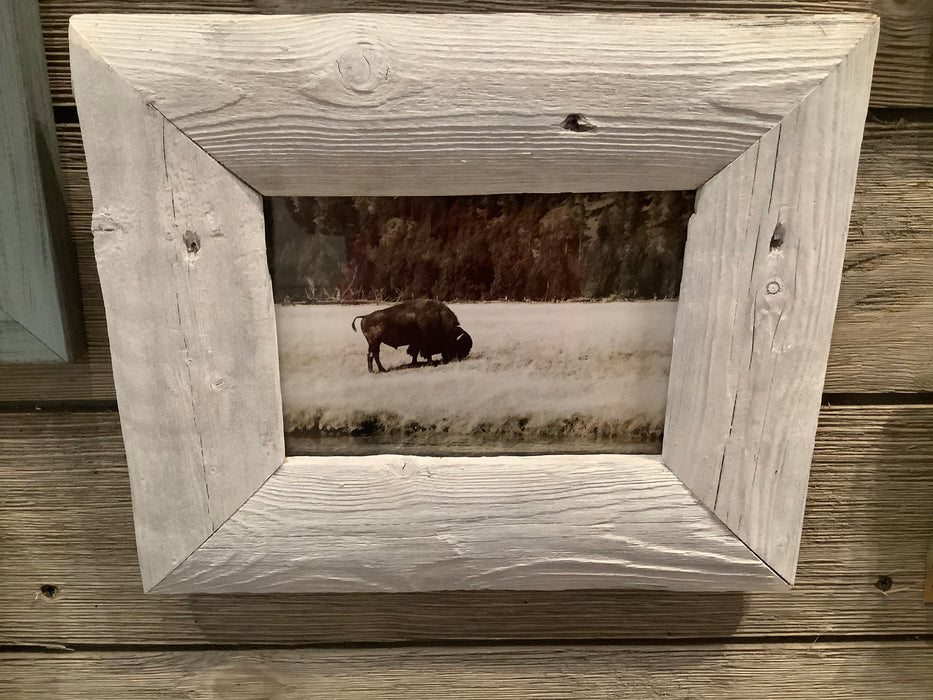Buffalo picture in barn wood frame
