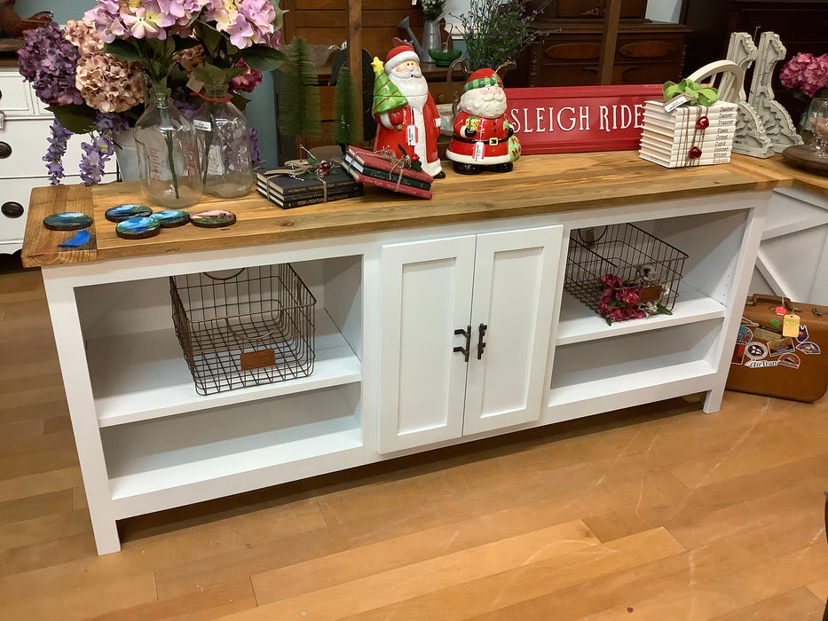 Long pine top cabinet console