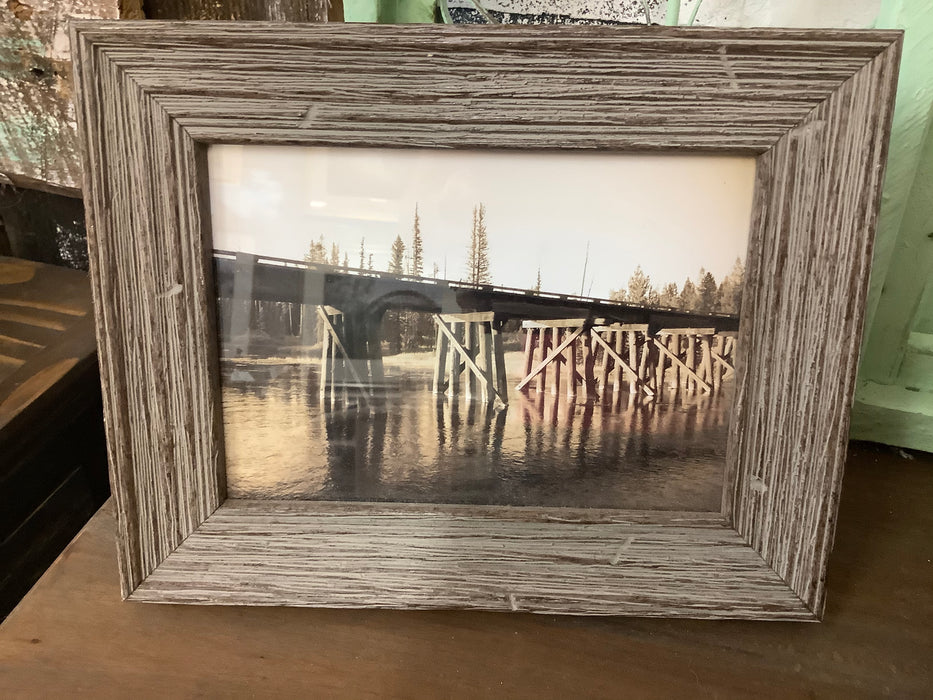 Wood bridge photo in brown scoop frame