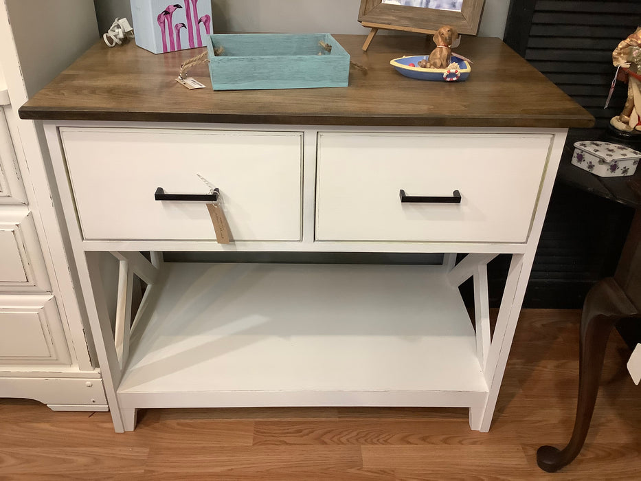 Maple stained top white console