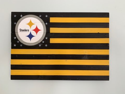 American flag w/ Pitsburg Stealers logo and colors