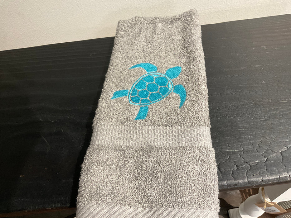 Embroidered hand towel - turtle