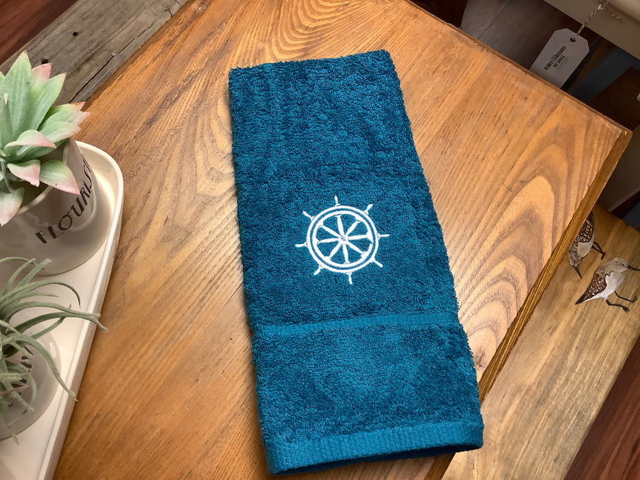 Embroidered hand towel - shipwheel
