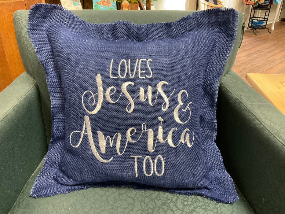 Burlap pillow- Loves Jesus