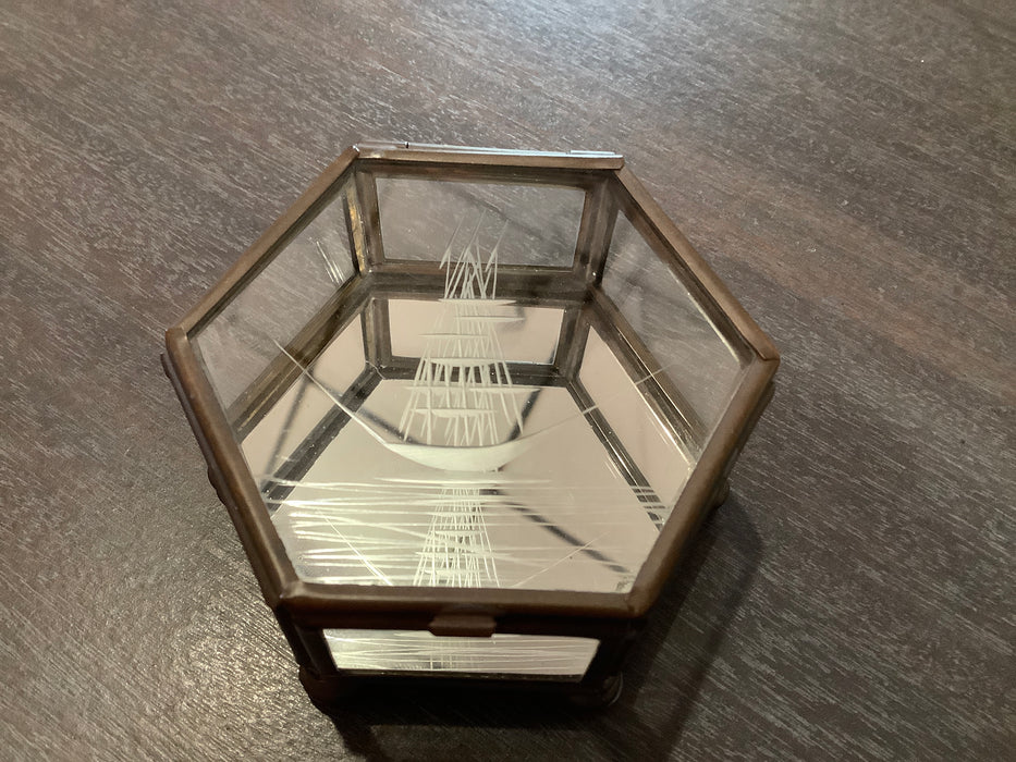 Small vintage etched glass box