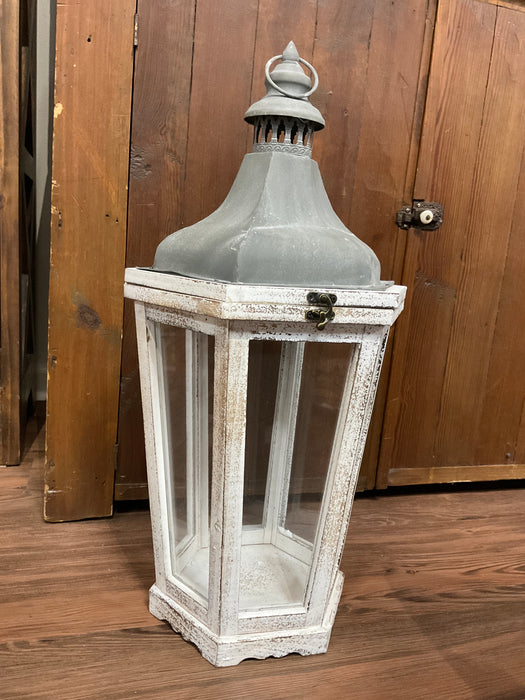 Wood Lantern - weathered white
