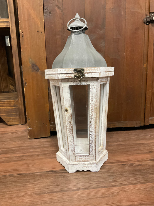 Wood Lantern - weathered white