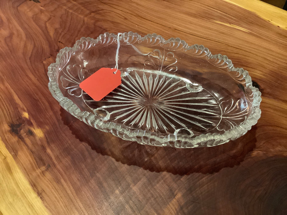 Cut glass footed relish dish