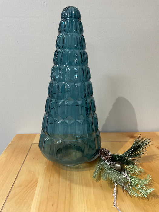 Embossed light blue glass tree