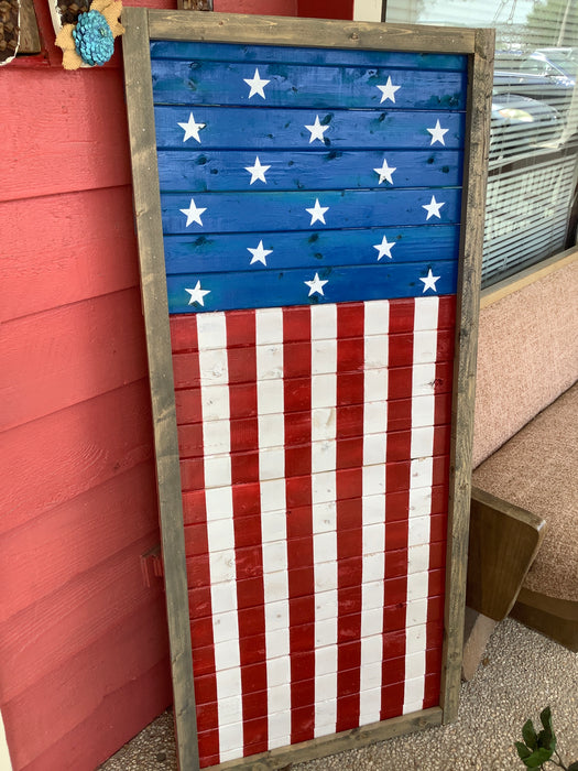 Wood red, white, and blue flag