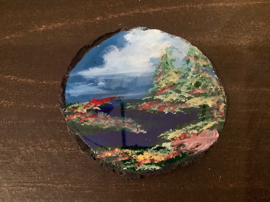 Painted tree cookie and epoxy coaster