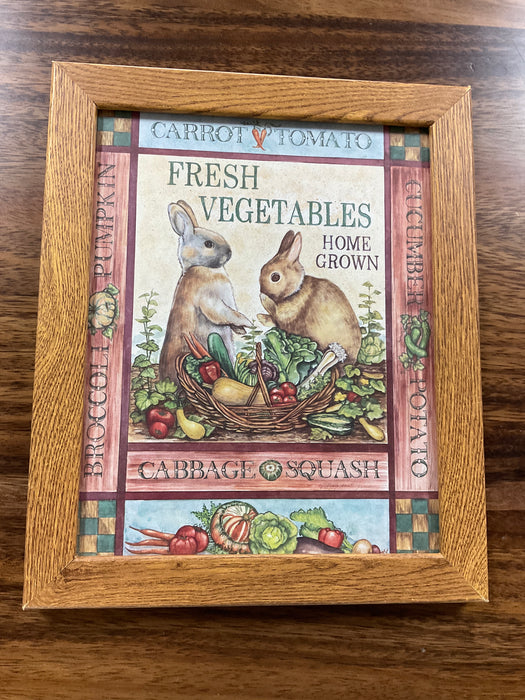 Framed fresh vegetables and rabbits print
