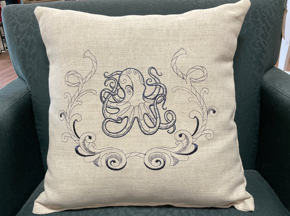 Embroidered pillow- Octopus Laurel