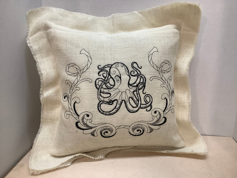 Burlap pillow - octopus laurel