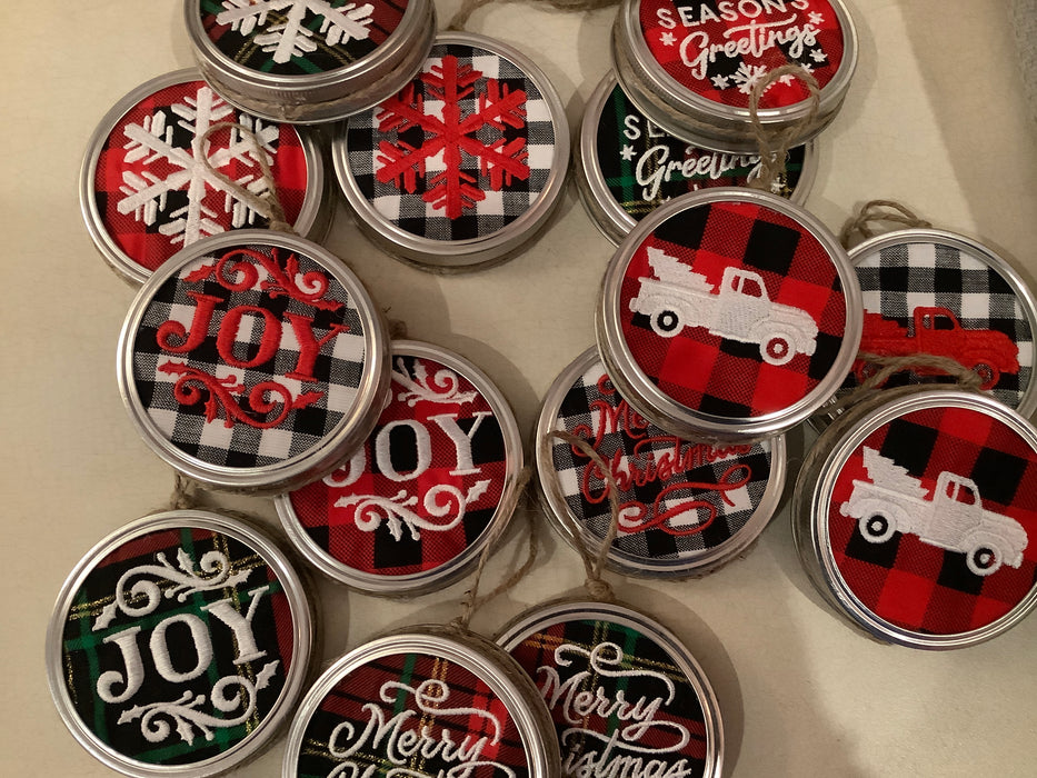 Mason jar lid ornaments