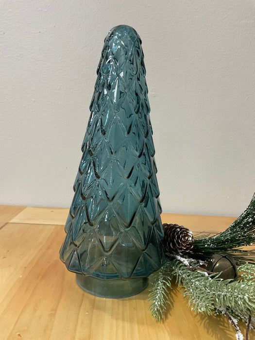 Embossed light blue glass tree