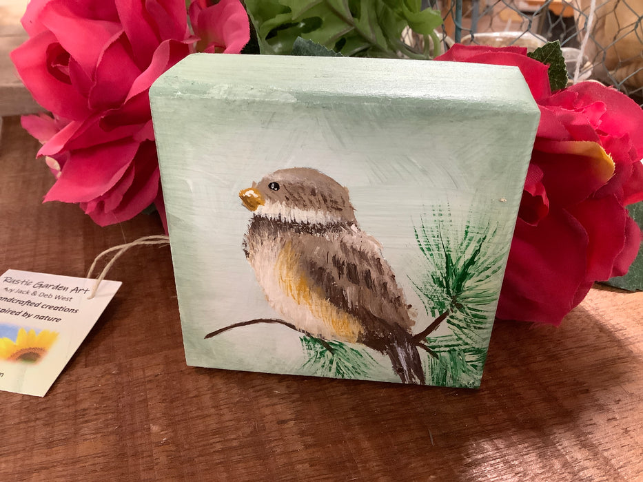 Bird painted wood block