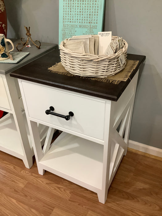 Walnut stained top farmhouse end table
