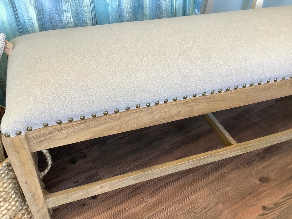 Mango wood upholstered bench