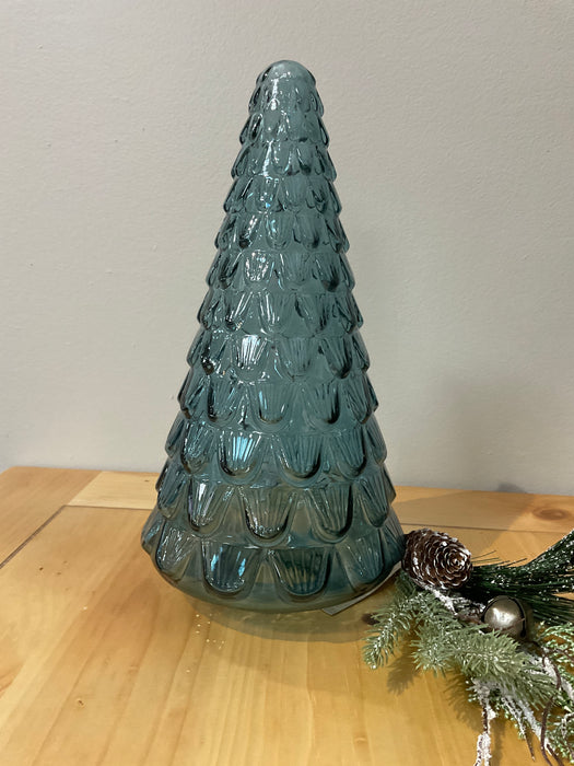 Embossed light blue glass tree