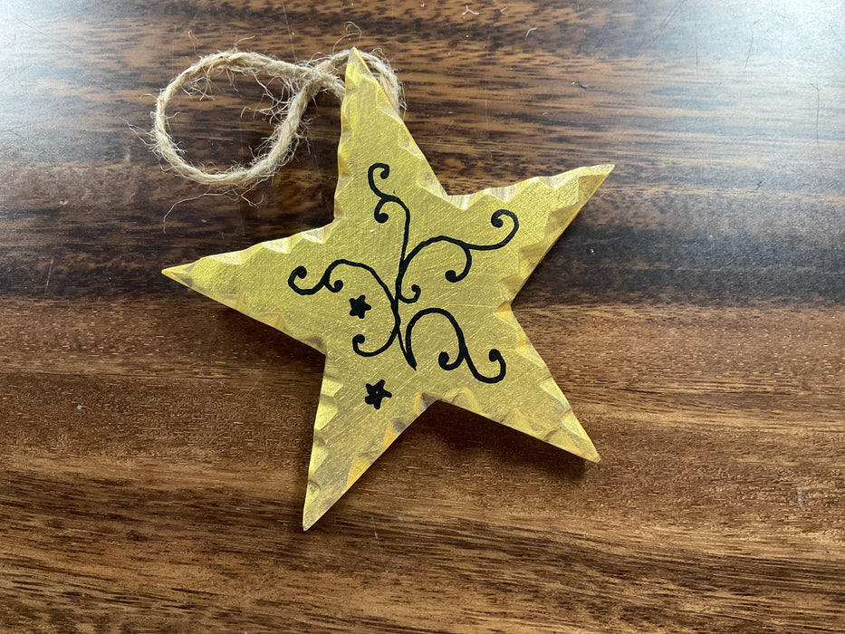 Gold wood star ornament