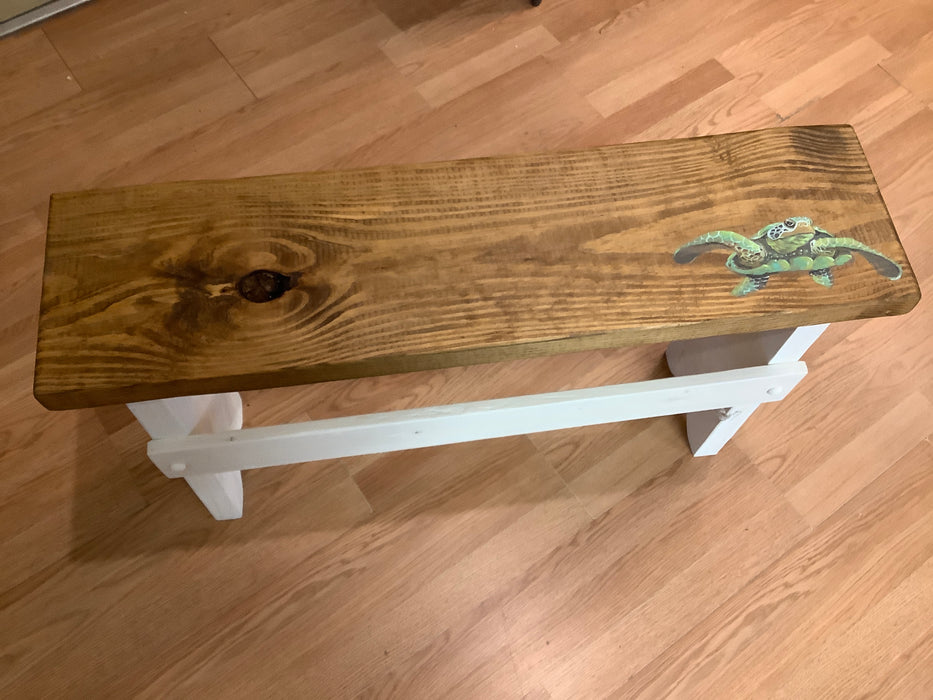 Wood bench with turtle
