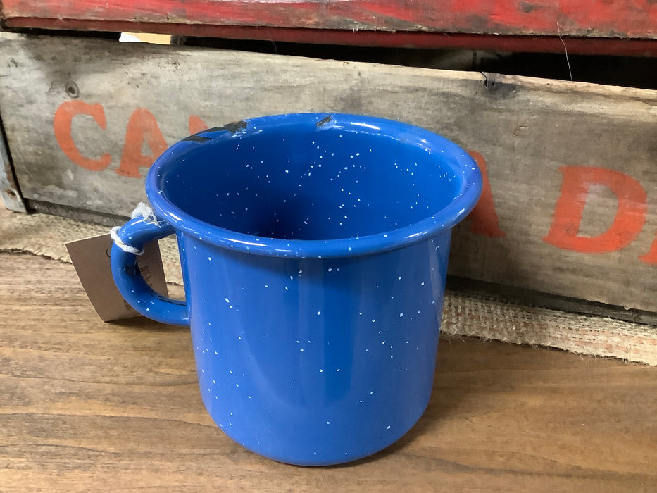 Blue enamelware cup
