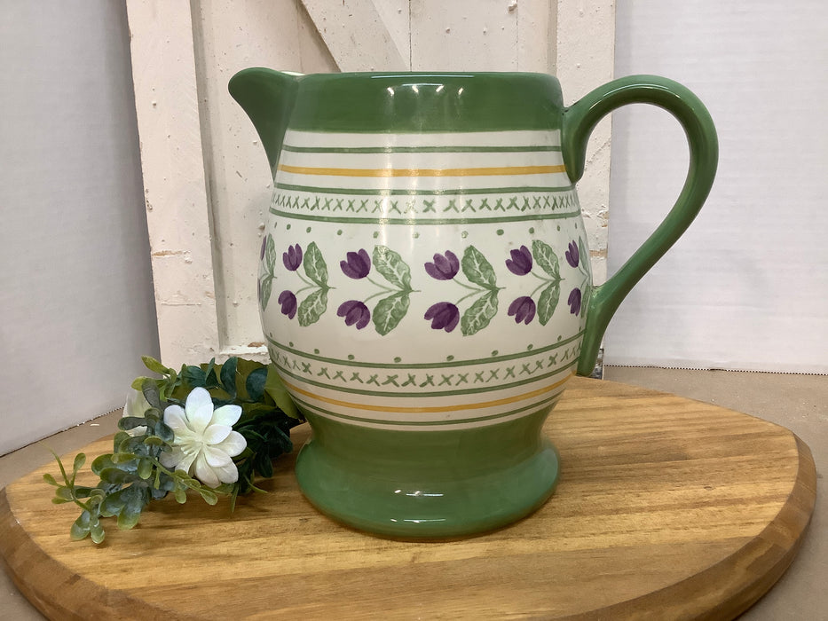 Green and floral pitcher
