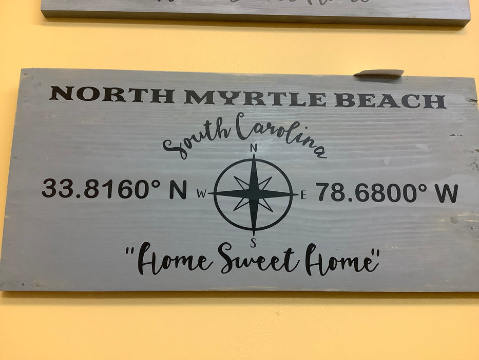 North Myrtle Beach coordinate wood sign