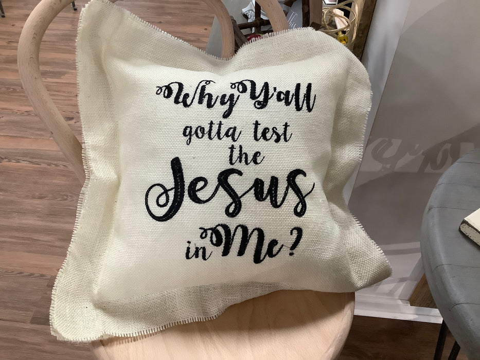 Burlap pillow - test Jesus