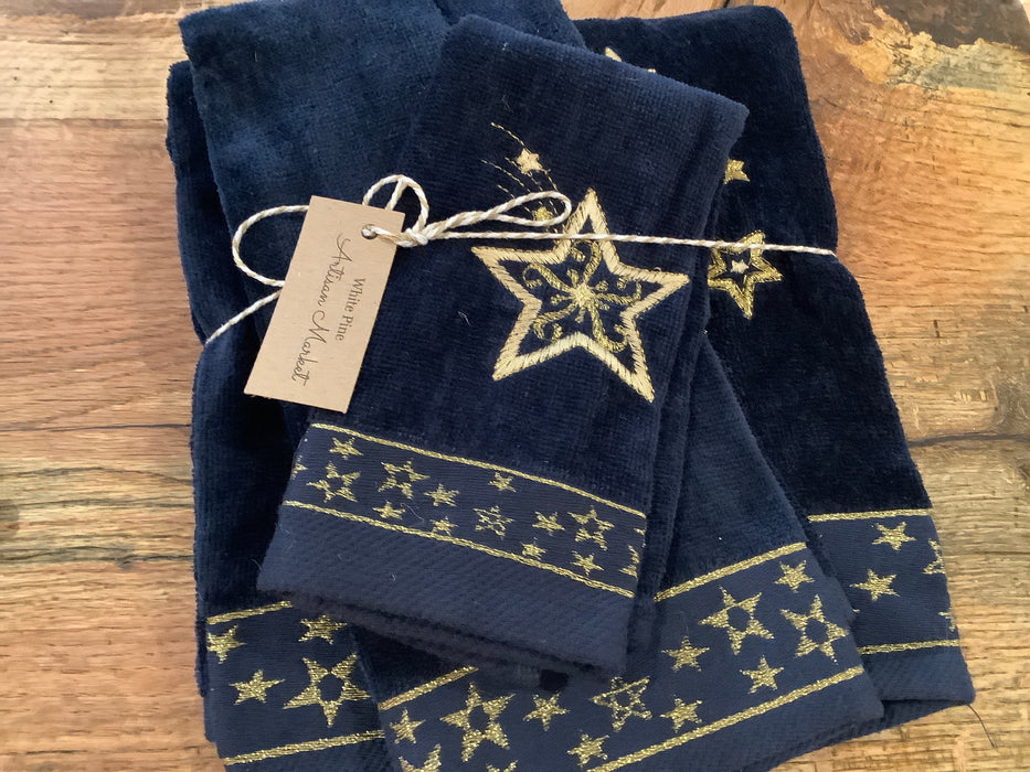 Towel set - Navy star embroidery
