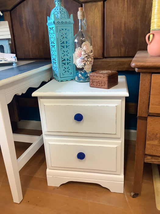 Two drawer white nightstand