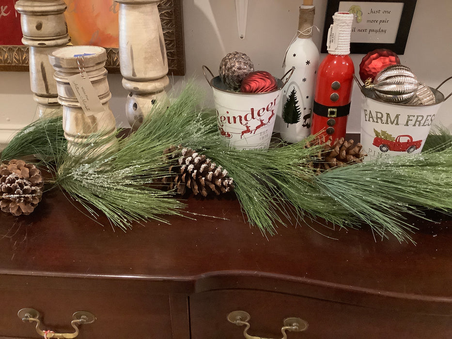 Faux wispy pine garland with cones