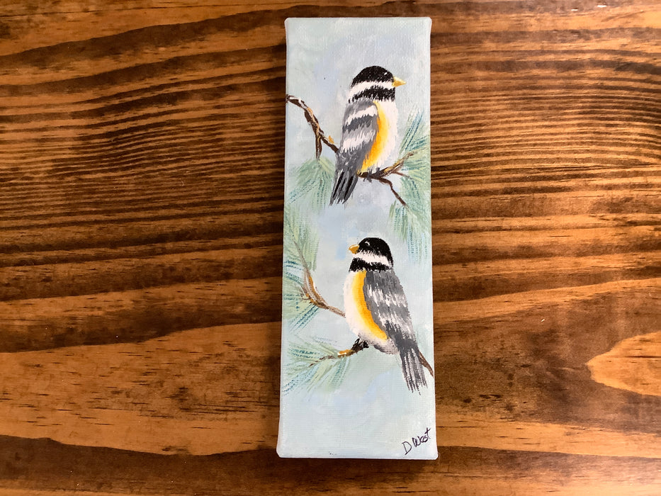 2 Painted birds on canvas