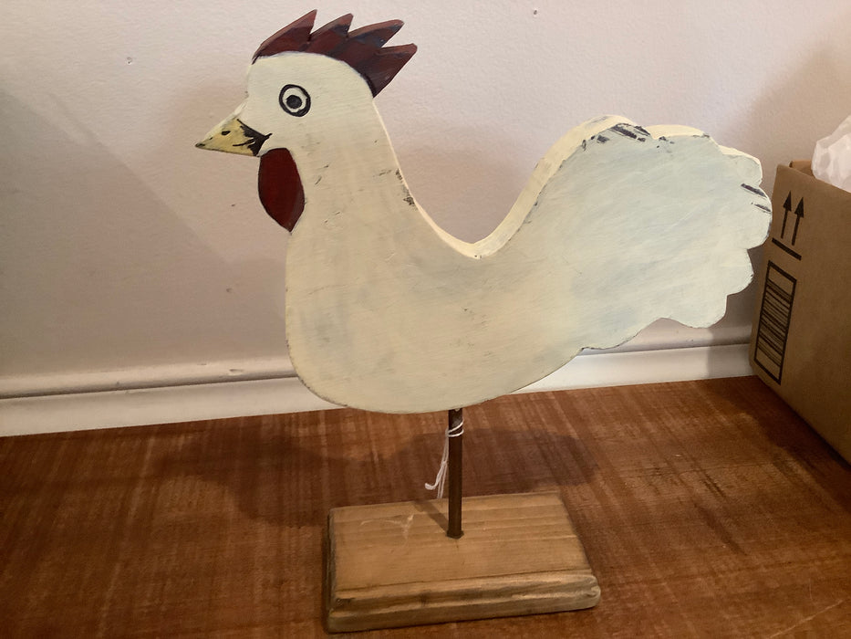 White wood folk art rooster