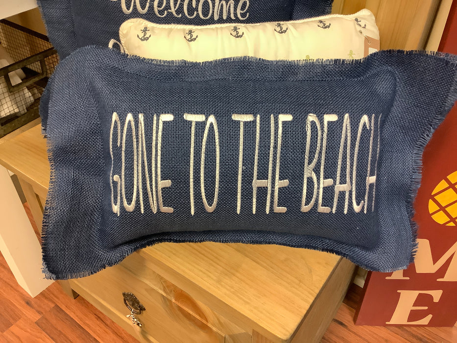 Burlap pillow- Gone to the beach