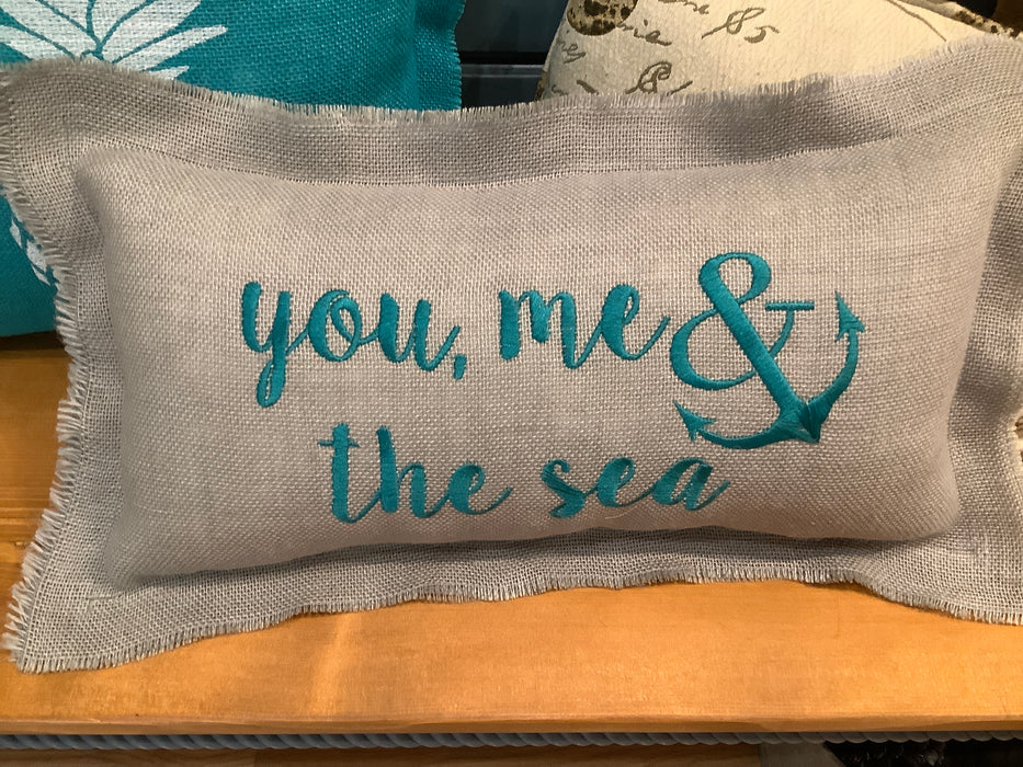 Burlap pillow - You, me, & the sea