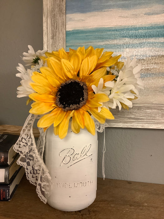 Painted mason jar with flowers