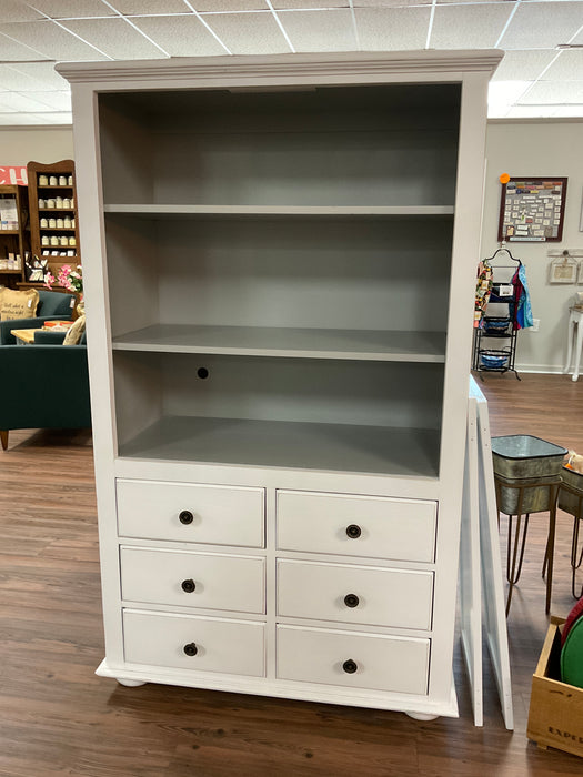 White 6 drawer armoire with gray interior