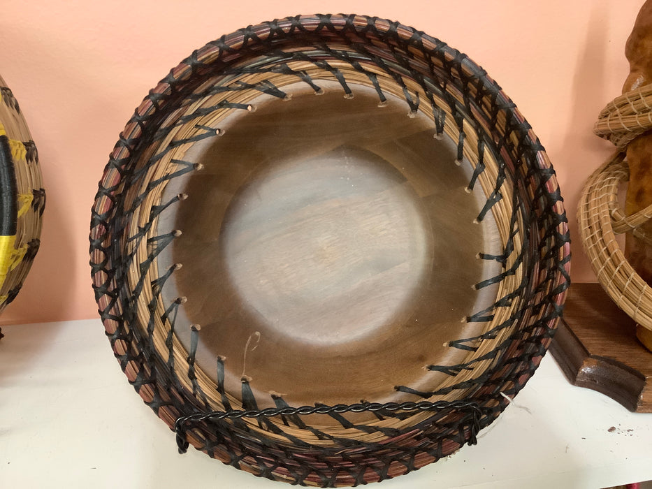 Walnut bowl with pine needle trim
