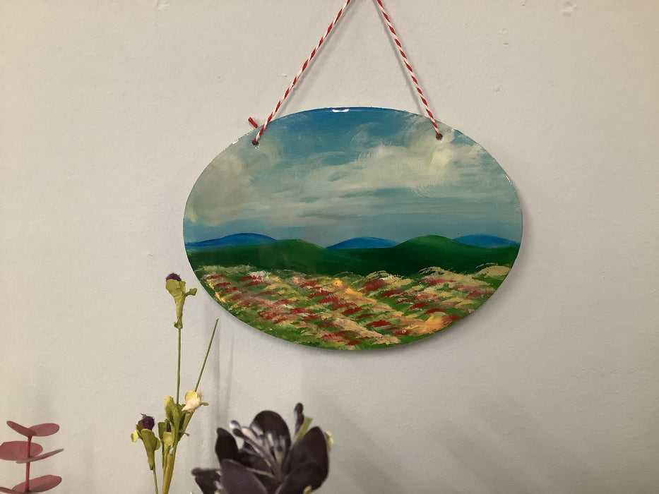 Mountains and field epoxy painting