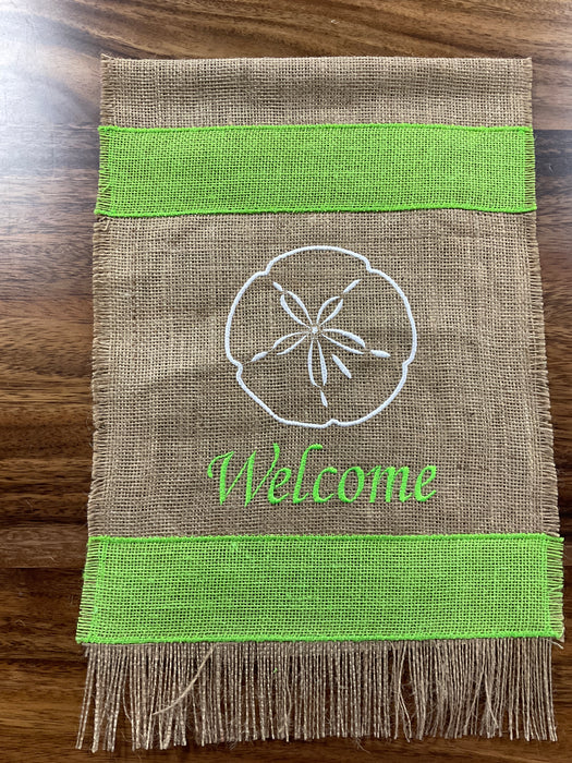 Burlap flag - welcome embroidered