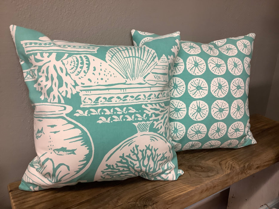 Aqua goldfish and sand dollar pillow