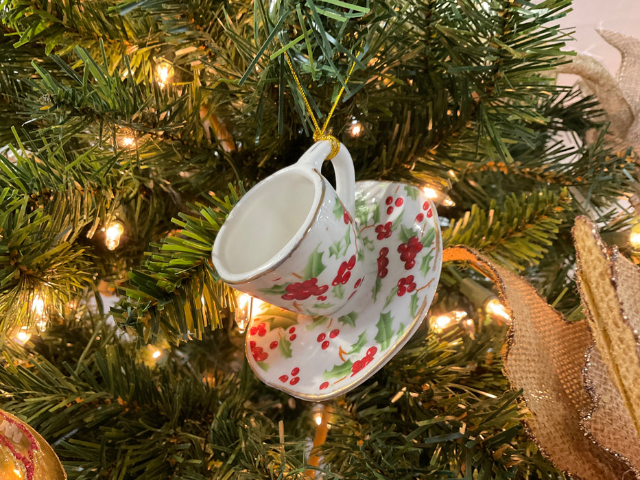 Holly teacup ornament