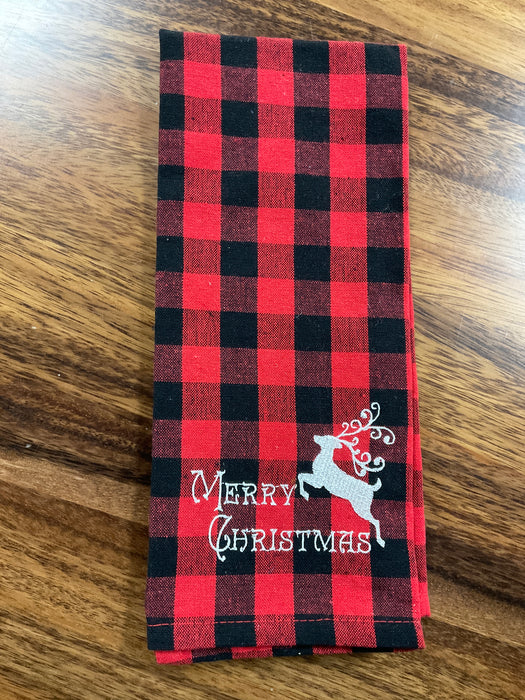 Red/black check Christmas deer towel