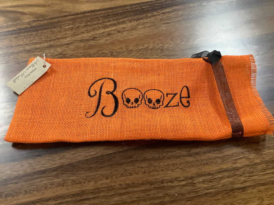 Embroidered burlap bottle bags - Halloween